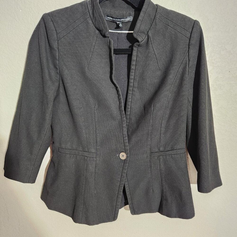 White House Black Market Blazer Womens 4 Black Fitted Button Jacket Career Chic